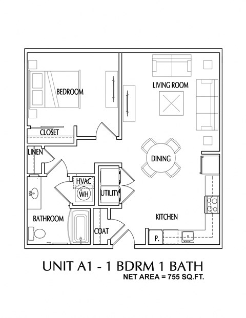 1 bedroom 2D Floorplan-Oleanders at Broadway